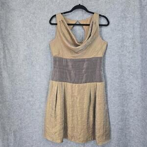 Adrianna Papell Cocktail Dress Women 10 Bronze Metallic Cowl Neck Sleeveless Zip